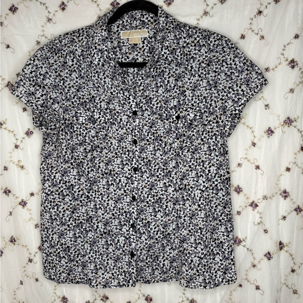 Michael Kors Black and White Floral Button Down Shirt